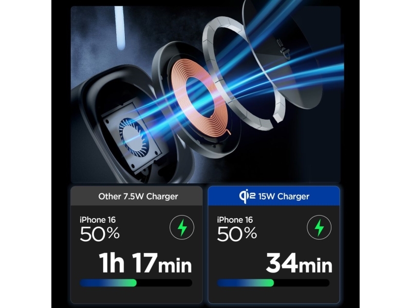Spigen Essential Ef223ms 3-In-1 Qi2 Wireless Charger - Schwarz