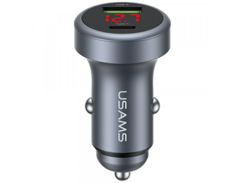 Usams Cc327 Automobilinis Įkroviklis Aluminum 45W Usb-A Usb-C Tarnish