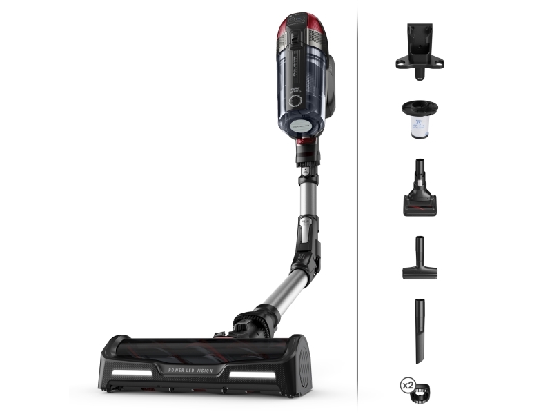 Rowenta RH98A7, 2-in-1-varsi-imuri, Pussiton, Punainen, Harmaa, 0,9 L, Suorakulmainen, Kuiva