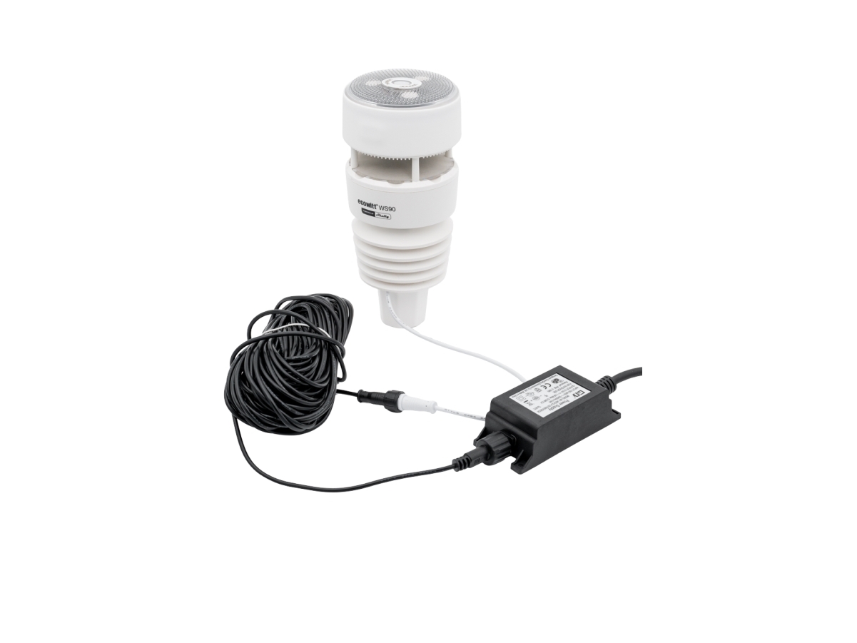 Ecowitt WS90 DC Power supply - 12V/1A - 20m - PSU til Ecowitt Weather Station