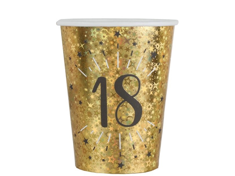 Gold-Glitter Pappbecher, 18 Jahre