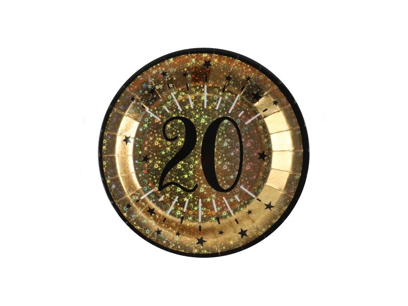 Gold-Glitter Papp-Teller, 20 Jahre