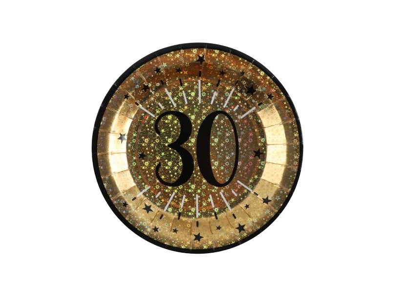 Gold-Glitter Papp-Teller, 30 Jahre