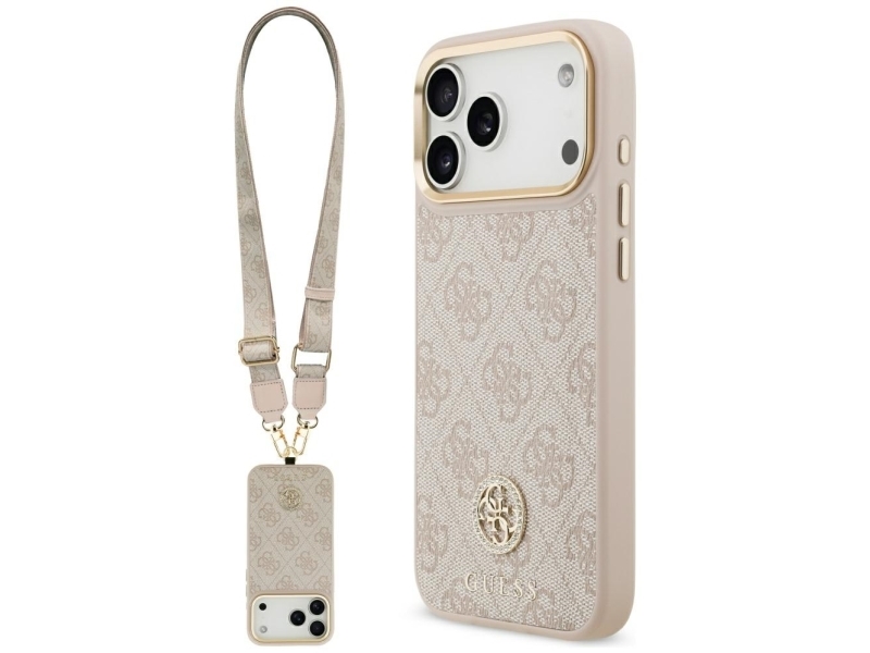 Guess 4G Strass Logo & Store Rem Metalknapper Magsafe Cover Til Iphone 17 Pro Max - Pink