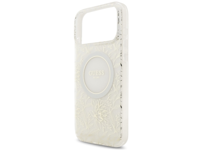 Guess Iml Flowers Electro Pearl Magsafe Cover Til Iphone 17 Pro Max - Hvid