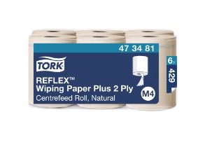 Tork Putztuchrollen Reflex Advanced M4 2-Lagig Natur, 429 Blätter, 6 Rollen (473481)