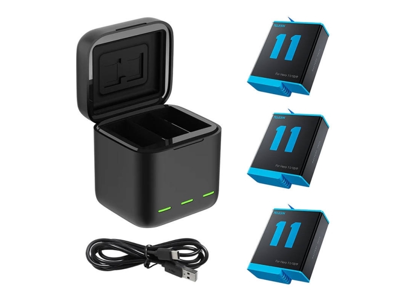Telesin trekanals ladeboks til GoPro Hero 9 / Hero 10 + 3 batterier (GP-BNC-902)