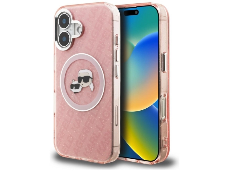 Karl Lagerfeld Iml Glitter Karl & Choupette Heads Logo Magsafe Iphone 16 Case - Pink