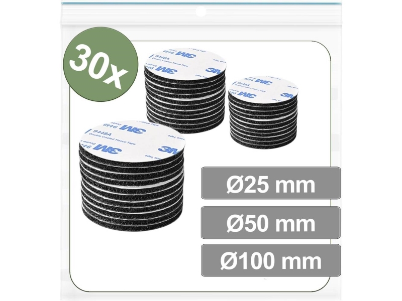 Quadrios 25CA669 Kiinnitettävät tarranauhan liitoskohdat, staattinen silmukkaosa (Ø) 100 mm, musta, 30 kpl