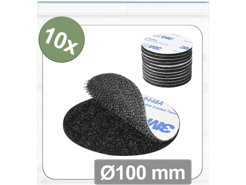 Quadrios 25CA664 Tarranauhapisteet kiinnitettäväksi Liima- ja silmukkaosa (Ø) 100 mm Musta 10 kpl (25CA664)