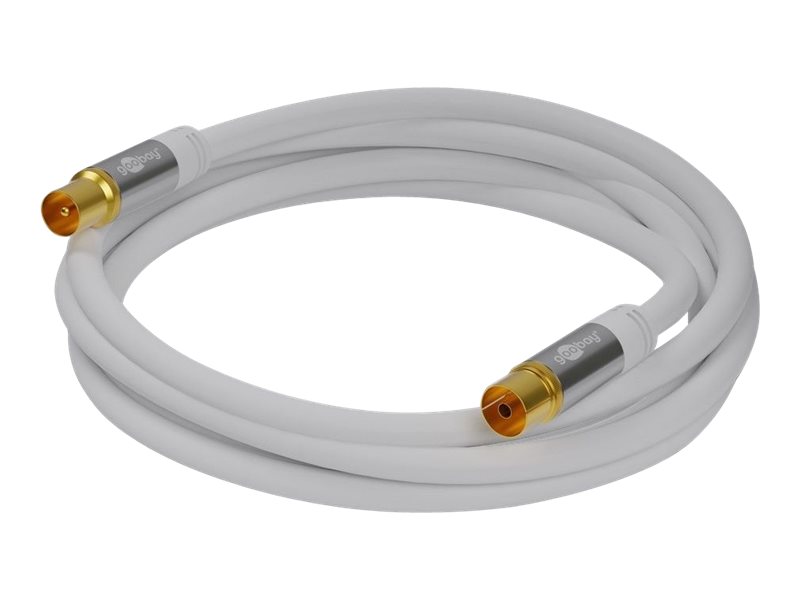 Goobay Tv Antennenkabel (135 Db Typ), 4X Geschirmt, 3 M, Weiß - Vergoldet, Koax-Buchse > Koax-Stecker (70318)
