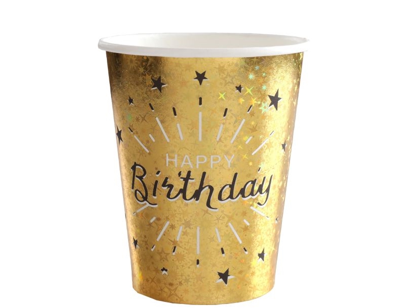 Goldener Glitzer „Happy Birthday“-Pappbecher