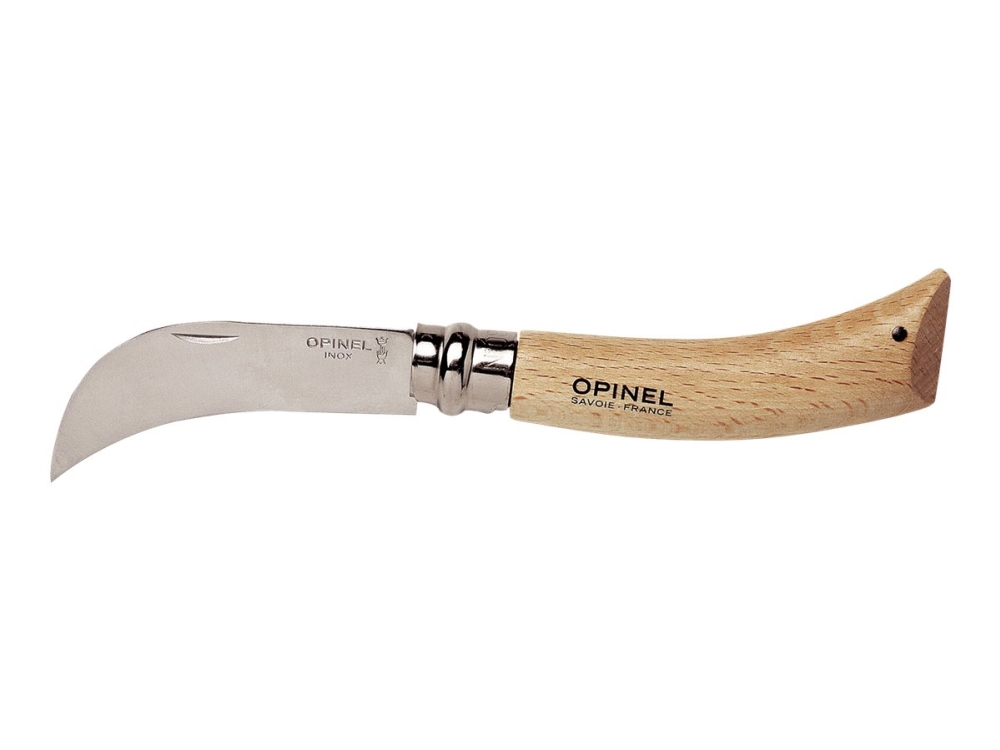 Opinel N°08 - Kroget podningskniv - lakeret bøg - 8 cm - gul-pink, småt mørkt aske billede