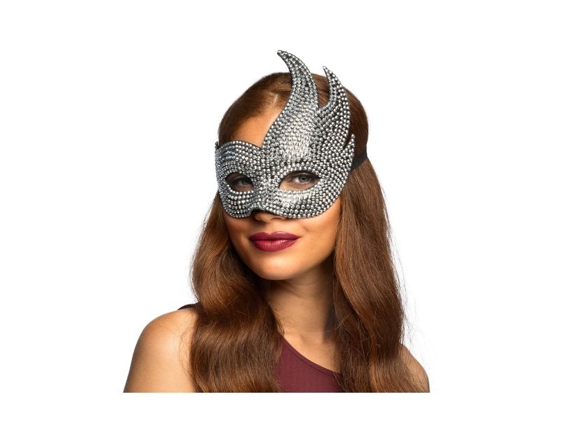 Sølv Venetian Maske Med Sten