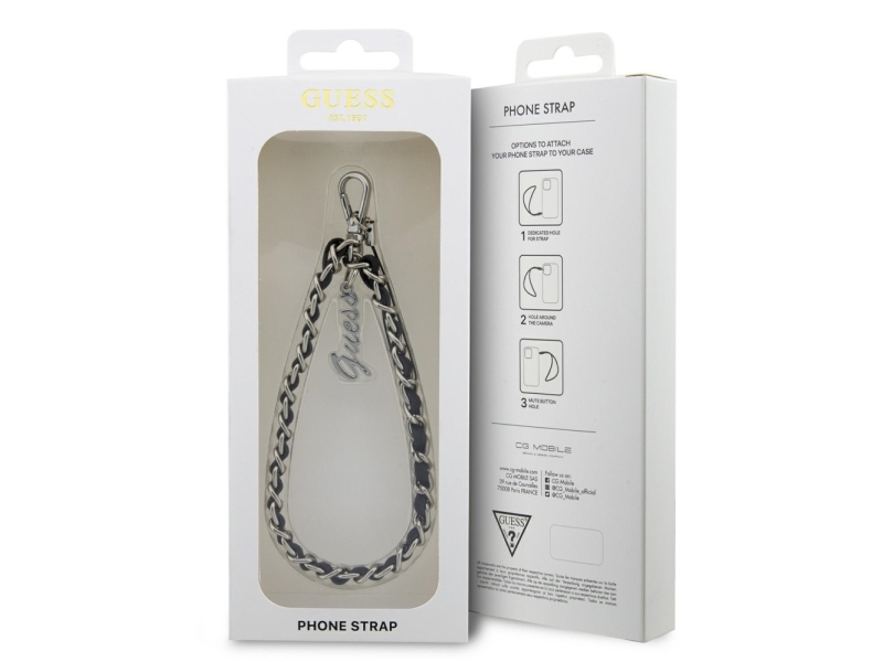 GUESS Guess zawieszka GUSTSASSK Phone Strap czarny/black Chain Metal Logo Charm