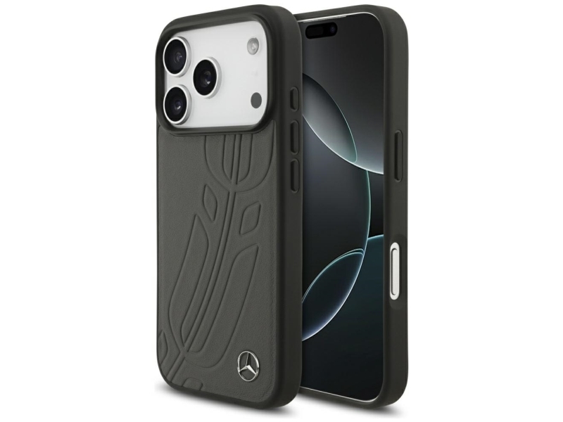 Mercedes Leather Large Laurel Leaf Magsafe Case Für Iphone 17 Pro, Schwarz/Grau