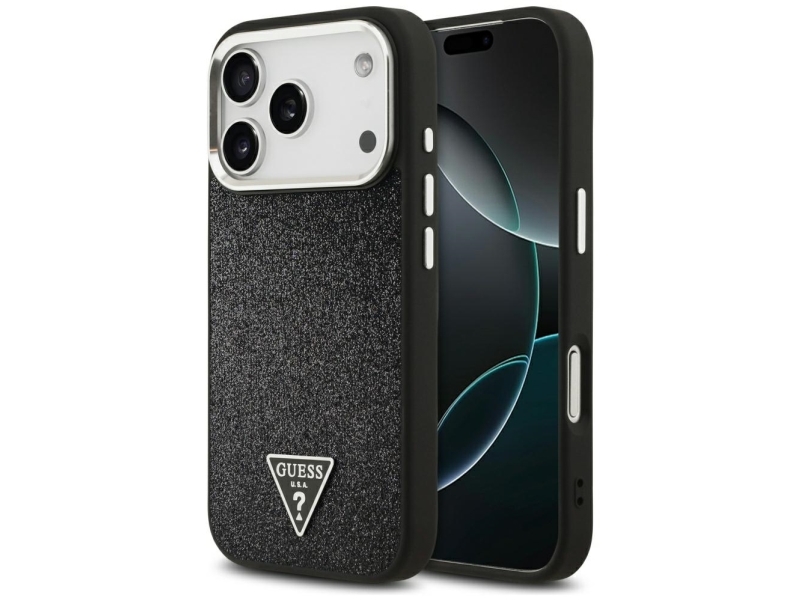 Guess Glitter Triangle Logo Magsafe Cover Til Iphone 17 Pro - Sort