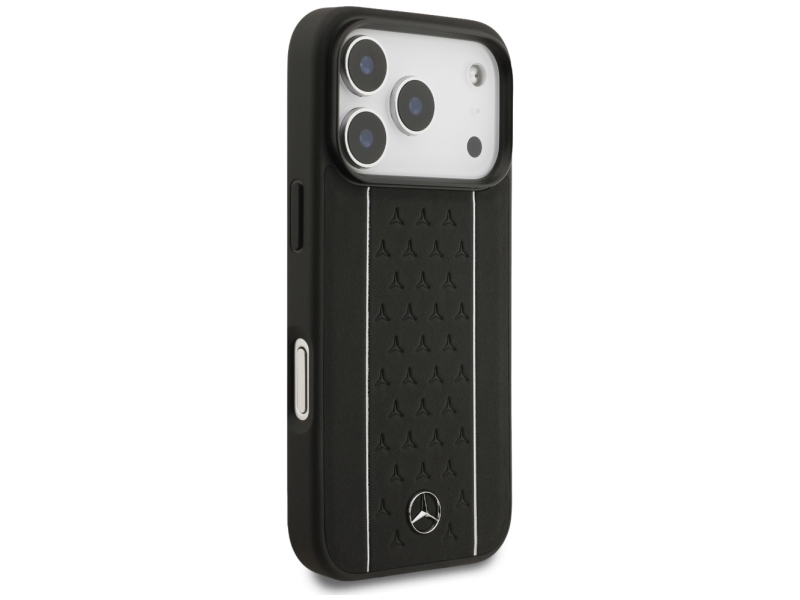 Mercedes Leather Star Pattern Stripes Magsafe Case Für Iphone 17 Pro - Schwarz