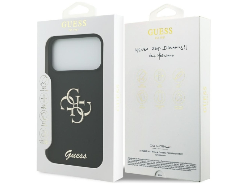 Guess Silikonhülle Big 4G Script Für Iphone 17 Pro Max, Schwarz