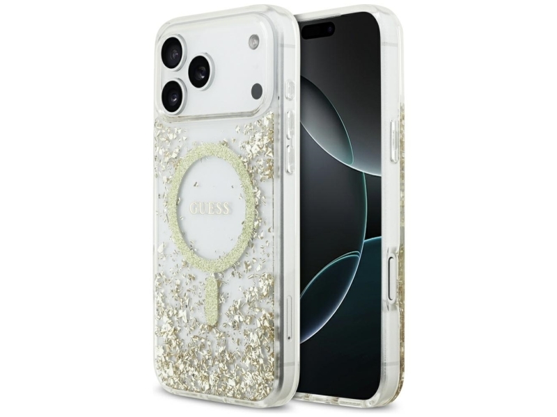 Guess Resin Bottom Glitter Magsafe Cover Til Iphone 17 Pro Max - Guld