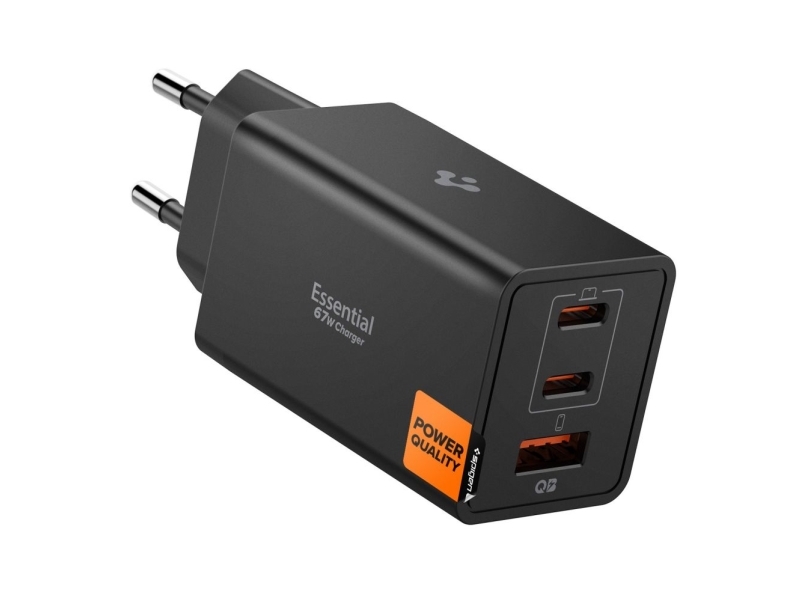 Spigen Essential Ee673eu 3-Port-Ladegerät 2Xusb-C 1Xusb-A 67W - Schwarz