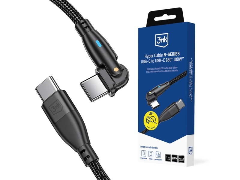 3Mk Hyper Cable N-Series Usb-C Til Usb-C 1M Pd 3.0 Qc 3.0 20V/5A 100W - Sort