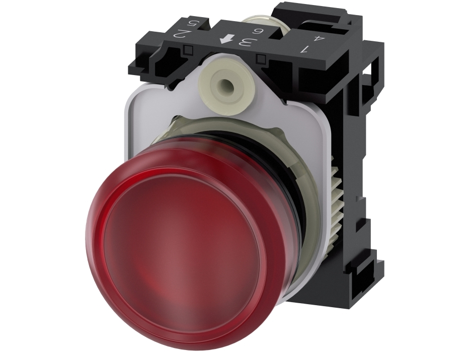 Siemens lysindikator 22 mm, rund, rød, glat linse, IP67, IP69K, 40 g, 100 mm, 30 mm, 30 mm