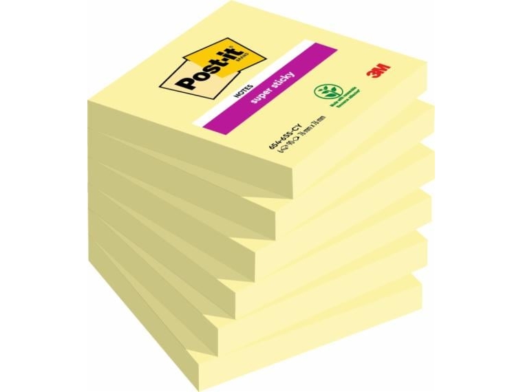 Sticky notes, Post-it Super Sticky Notes, BxL: 76 x 76 mm, gul, pakke med 12 stk