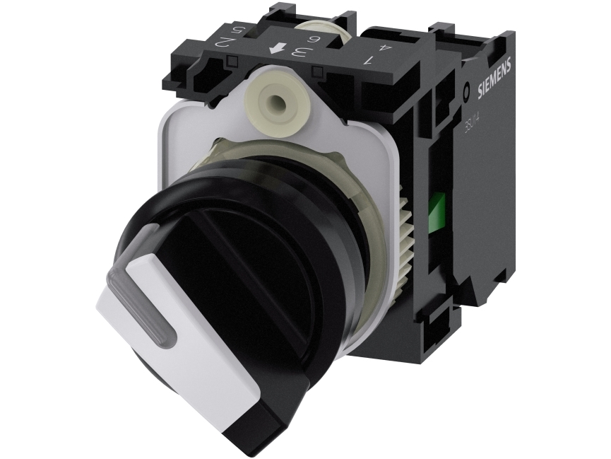Siemens 3SU11002BF601MA0 3SU1100-2BF60-1MA0 Kääntökytkin Eturengas muovia Musta, valkoinen 1 x 90° 1 kpl 1 kpl