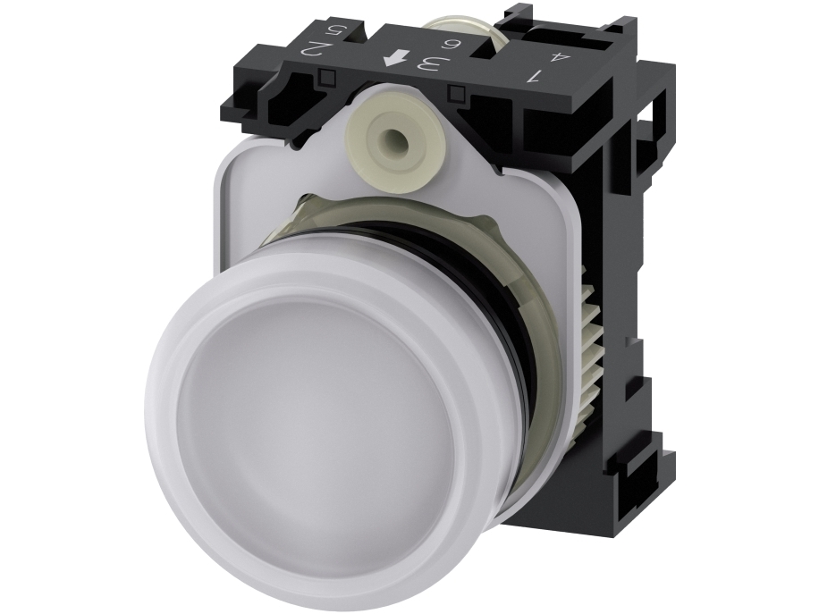 Siemens 3SU1102-6AA60-1AA0 lysindikator, hvid, glat linse, IP67, IP69K, 41 g, 100 mm, 50 mm, 30 mm