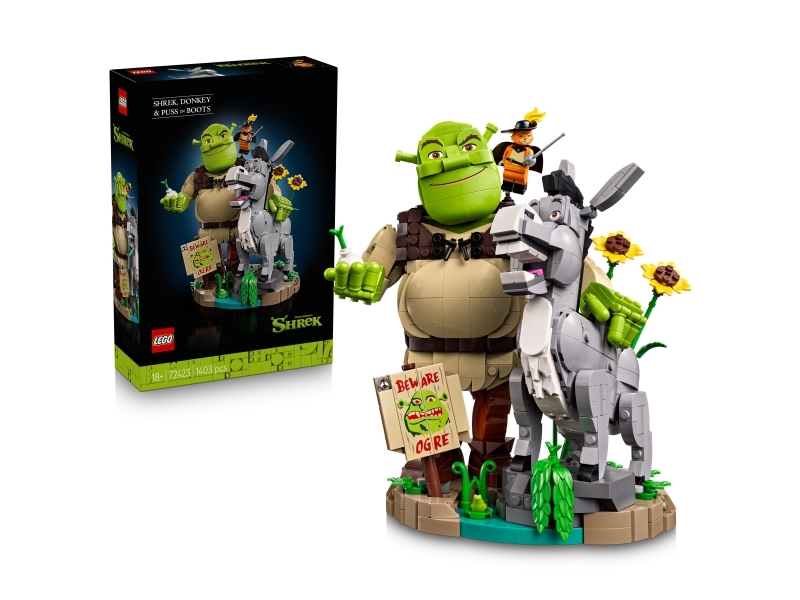 LEGO Icons 72423 Shrek, Æsel og Den Bestøvlede Kat - udstillingsmodel til voksne