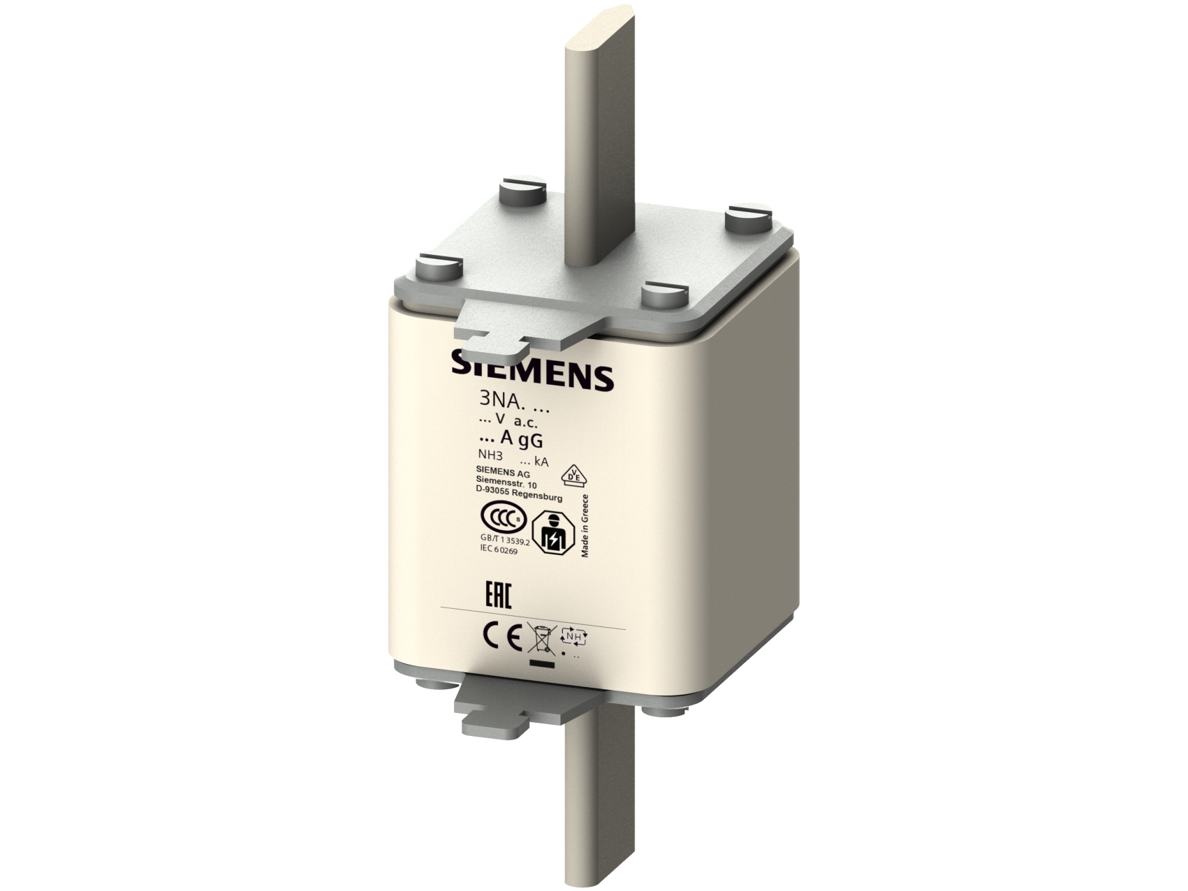 Siemens Nh-Sicherung Nh3 300A Gg 500Vac/440Vdc, 176 Mm, 165 Mm, 96 Mm, 654 G