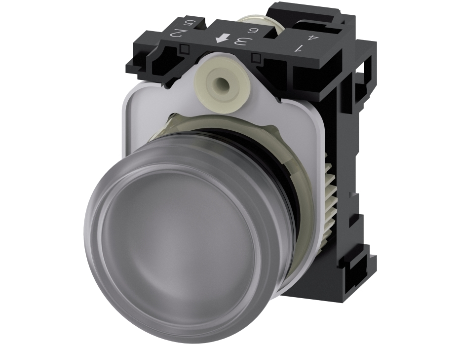 Siemens 3SU1102-6AA70-3AA0 lysindikator, klar linse, glat, gennemsigtig, IP67, IP69K, 40 g, 110 mm, 50 mm, 30 mm