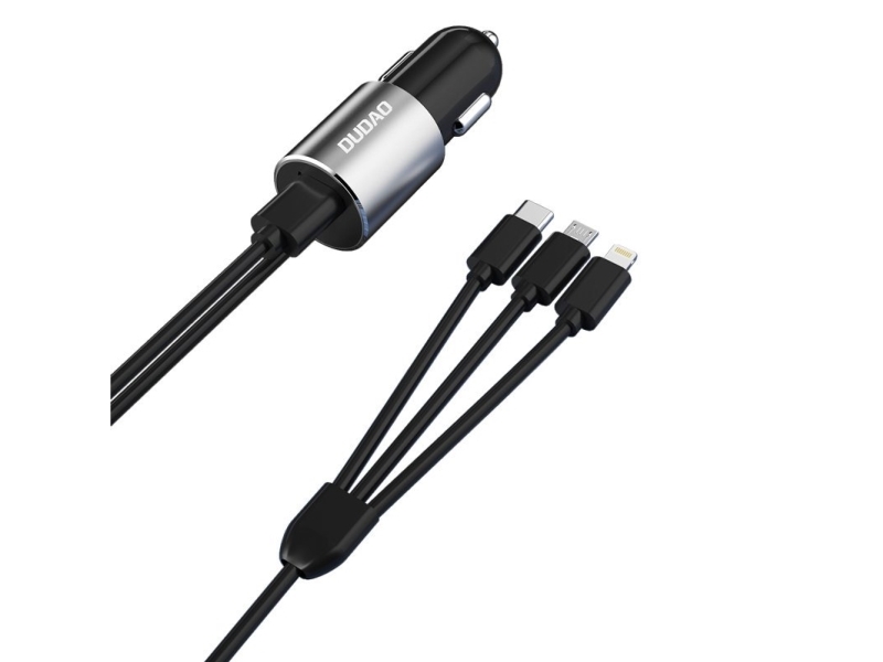 Dudao 3-I-1 Usb-Biloplader 3,4 A Med Indbygget Kabel Lightning/Usb Type C/Micro Usb Sort (R5pron Black)