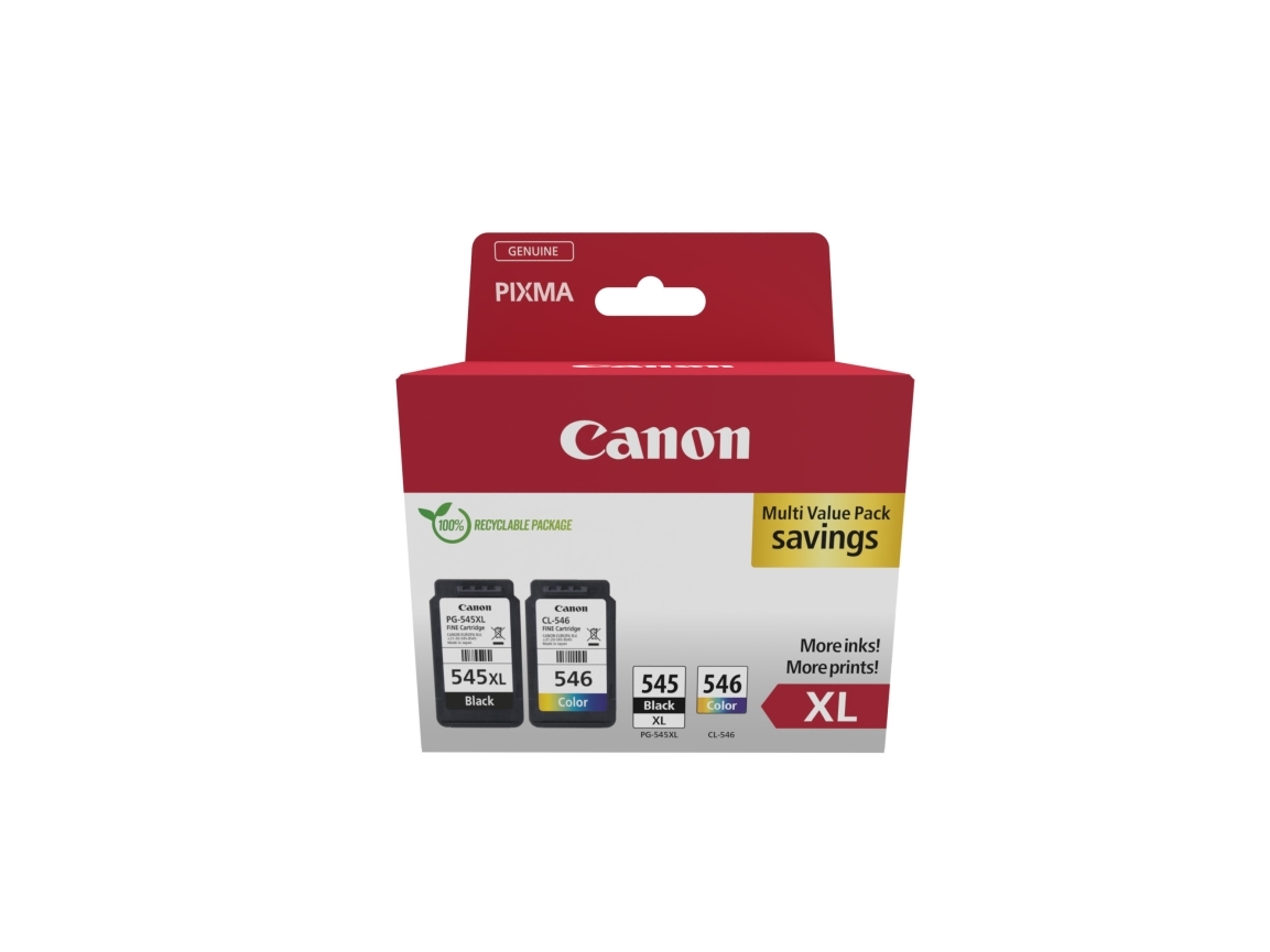 Canon Pg-545Xl/Cl-546 Multipack - 2 Pakker - Farve (Cyan, Magenta, Gul), Sort - Original - Blækpatron - For Pixma Mg2551s