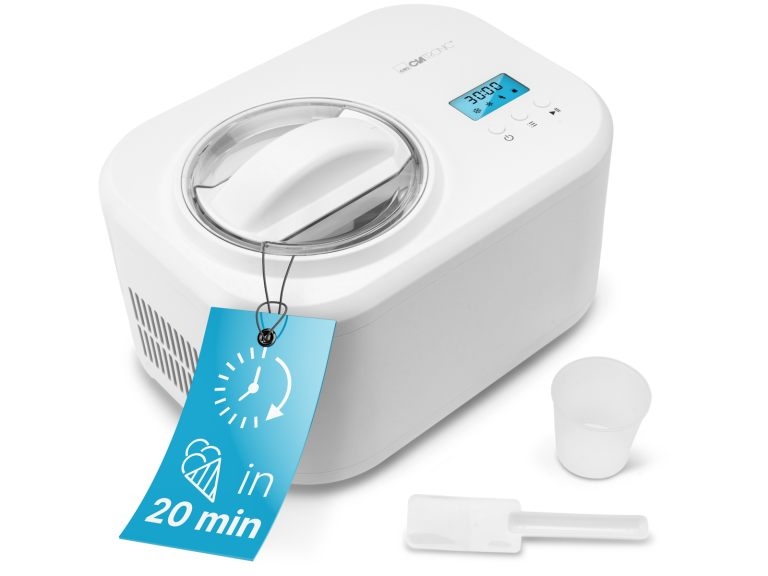 Clatronic CM 3799, Kompressor ismaskine, 1000 L, 1 skåle, Hvid, 25 min., LCD