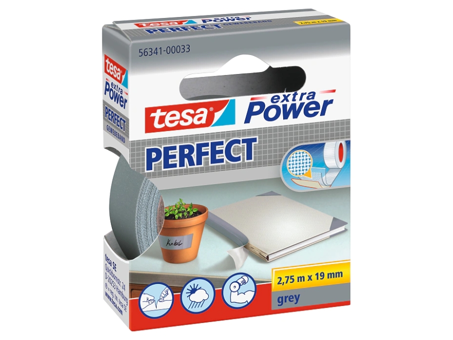 Tesa Gewebekleb. 2,75m x 19mm extra Power grau Perfekt 56341