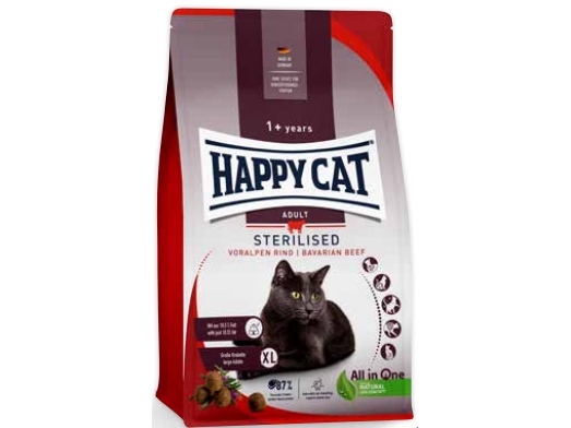Happy Cat Sterilised Bavarian Beef, Trockenfutter, Für Katzen Nach Der Sterilisation, Bayerisches Rindfleisch, 1,3 Kg, Beutel