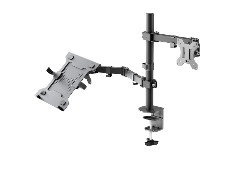 Goobay Skärmfäste med laptop-arm Flex, svart workstation för bildskärmar från 13 till 32 tum (33 - 81 cm) plus en bärbar dator, bildskärm max. 8 kg/bärbar dator 4,5 kg