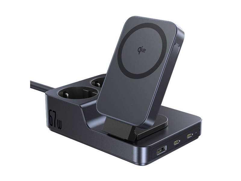 Desktop-Ladegerät Baseus Nomos Nd11 Qi 6-In-1, 67W, 3.35A, 1 X Usb-A - 2 X Schuko - 2 X Usb-C, Schwarz E00078801123-00