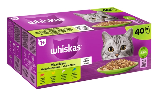 Kattefoder vådfoder Whiskas Mix Favourites i gele 40×85 g