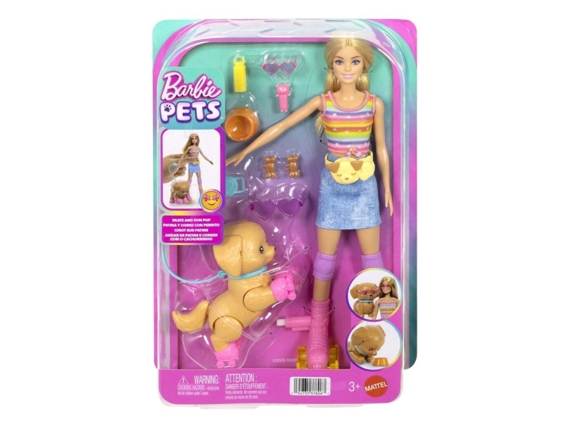 Barbie Puppe Und Hund Auf Rollschuhen Jmj44 /4