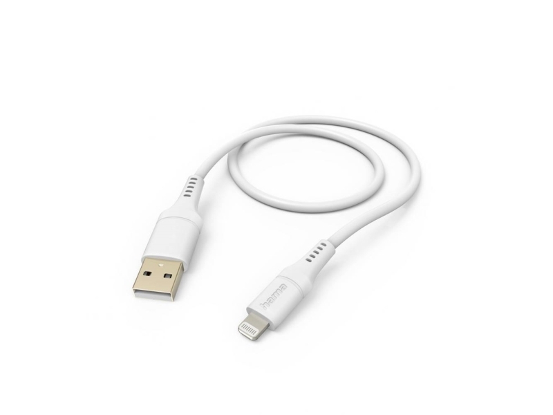 Hama Usb-Opladerkabel Usb 2.0 Apple Lightning-Stik , Usb-A-Hanstik 1.5 M Hvid Fleksibel 00201568