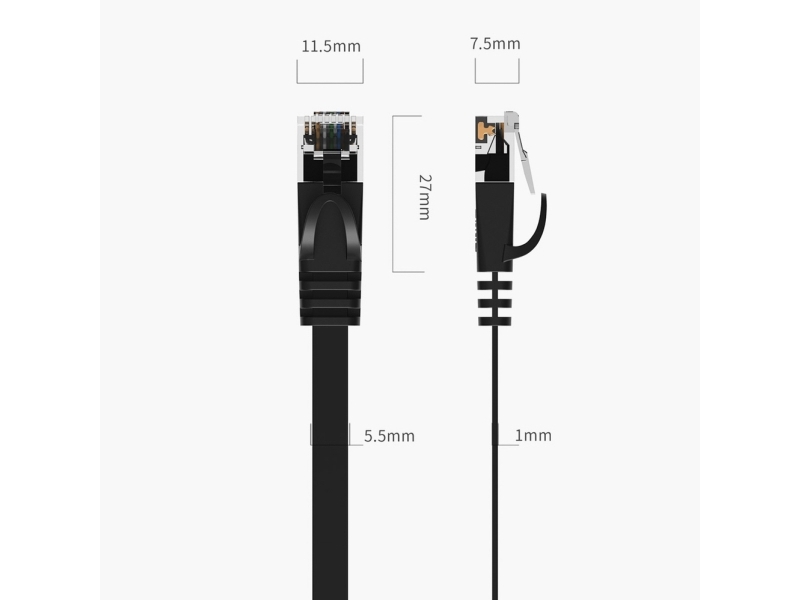 Orico Pug-C6b Cat6 1000Mbps Rj45 Ethernet-Netzwerkkabel, Flach Lan, 10 M, Schwarz