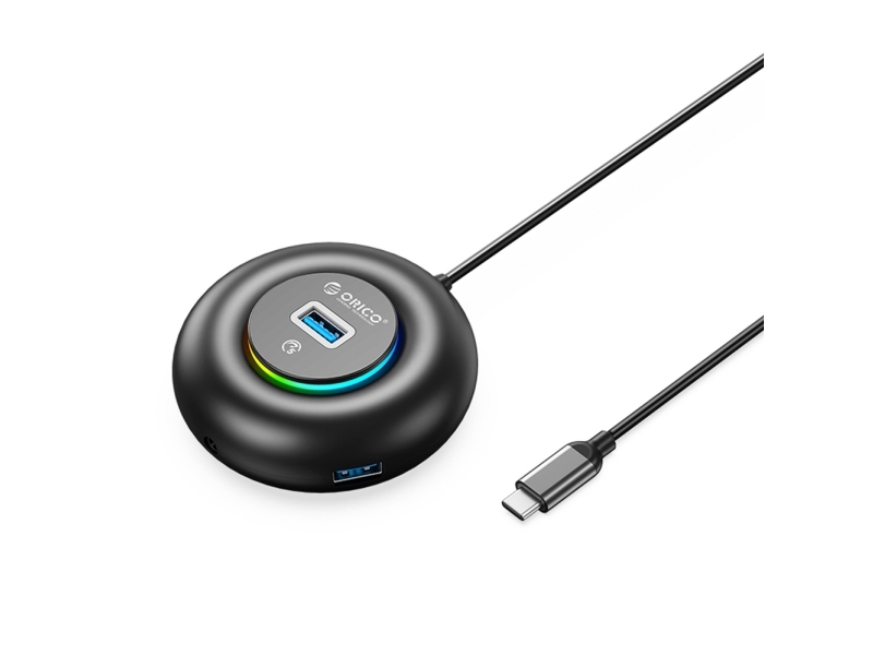 Orico Usb-Hub Yxr4-C3 Rgb 4-Port Usb-A 3.0 Mit Audio-/Mikrofonport 0,3 M Schwarz