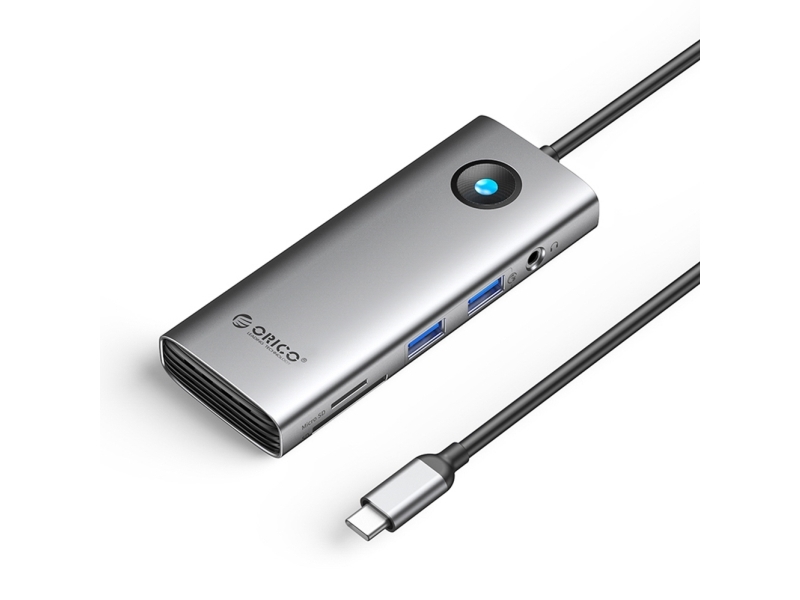 Orico Usb-C Dockingstation Pw11 8-I-1 100 W Pd 2X Microsd/Sd Rj45 Gigabit Hdmi 4K60 Usb-A 3.0 Audio 3,5 Mm - Grå
