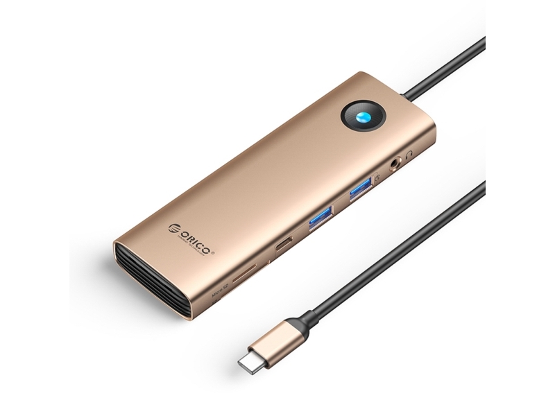 Orico Usb-C Dockingstation Pw11 9-I-1 100 W Pd 2X Usb-A 3.0 Usb-C 3.0 Hdmi 4K60 Microsd/Sd Rj45 2,5G Audio 3,5 Mm - Rosa/Guld
