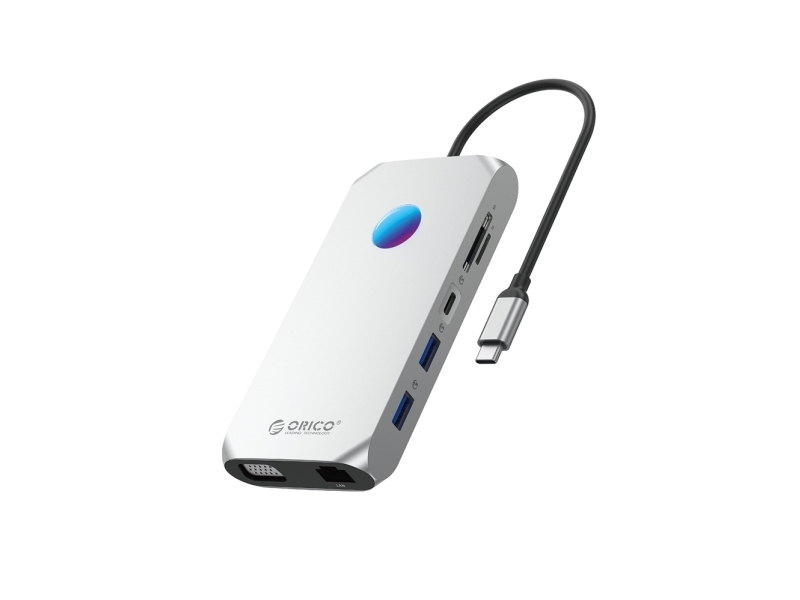 Orico Usb-C Dockestation 12-I-1 Xcr Rgb: 2X Usb-A 3.1, 1X Usb-A 2.0, Usb-C Pd 100W, 2X Hdmi 2.0 4K 60Hz, Vga 1080P, Microsd/Sd 3.0, Rj Gigabit Ethern