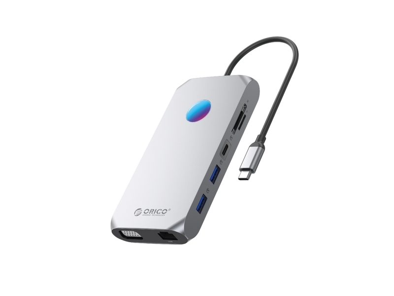 Orico Usb-C Dockestation 12-I-1 Xcr Rgb: 3X Usb-A 3.1, 1X Usb-A 2.0, Usb-C Pd 100W, Hdmi 1.4 4K 30Hz, Vga 1080P, Microsd/Sd 3.0, Rj Gigabit Ethernet,