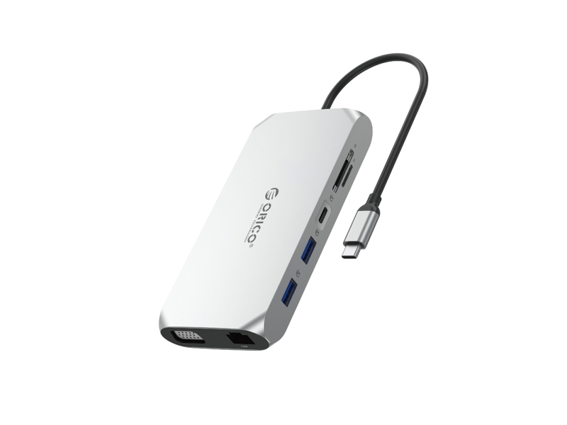 Orico Usb-C Dockingstation Xcr 12-I-1 100 W Pd 2X Hdmi 4K60 Vga 1080P Rj45 Gigabit Sd Microsd 3.0 Lyd 3,5 Mm - Grå